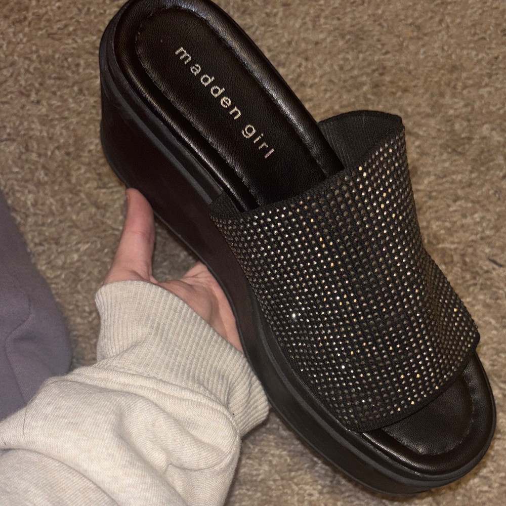 Madden Girl Black Platform Slide Sandals